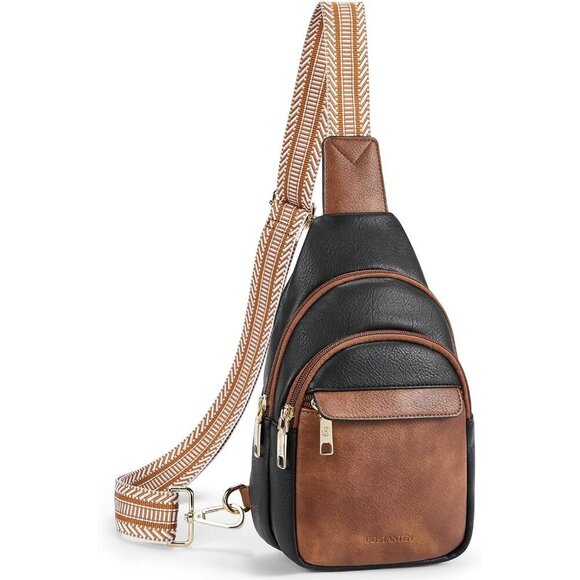 Handbags - Women Black & Brown Imported PU Leather Small Crossbody Chest Sling Travel Bag